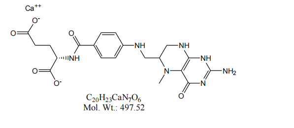 Chemical structure of calcium L-5-methyltetrahydrofolate